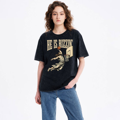 He Is Rizzin' Christian Washed T-Shirt