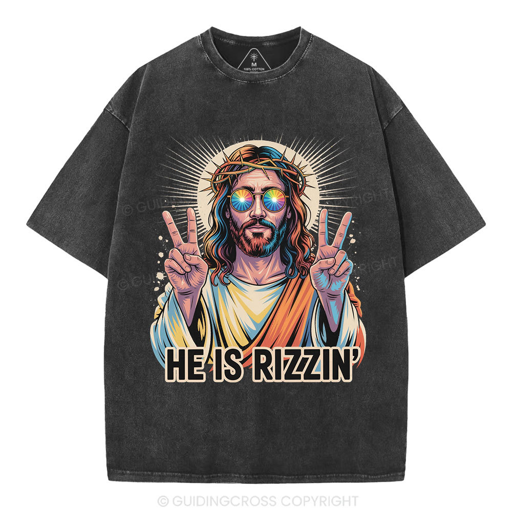 He Is Rizzin' Christian Washed T-Shirt