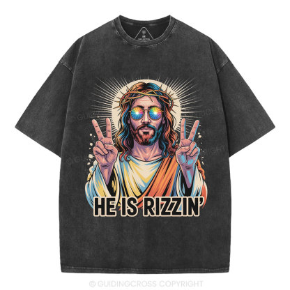 He Is Rizzin' Christian Washed T-Shirt