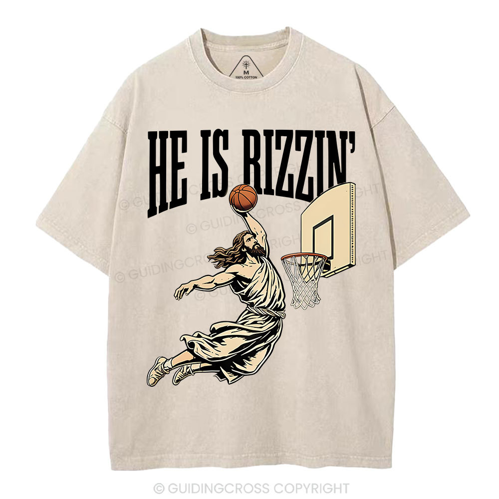 He Is Rizzin' Christian Washed T-Shirt