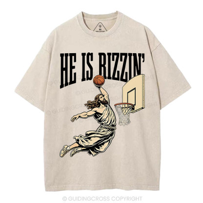 He Is Rizzin' Christian Washed T-Shirt