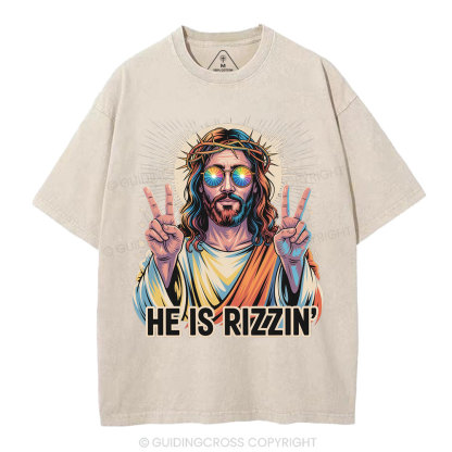 He Is Rizzin' Christian Washed T-Shirt