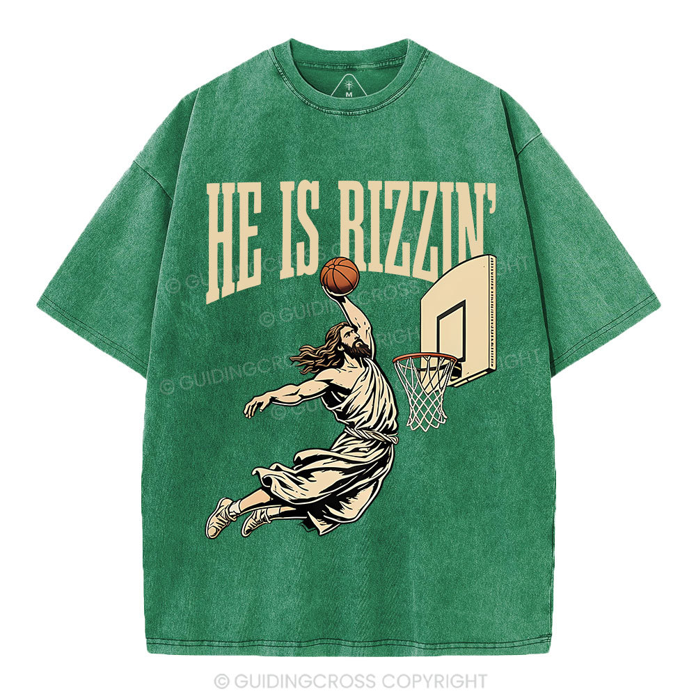 He Is Rizzin' Christian Washed T-Shirt