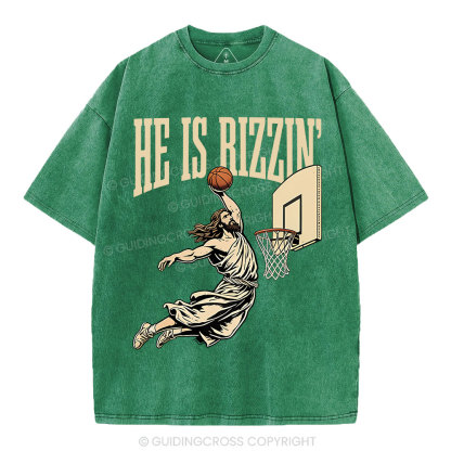 He Is Rizzin' Christian Washed T-Shirt