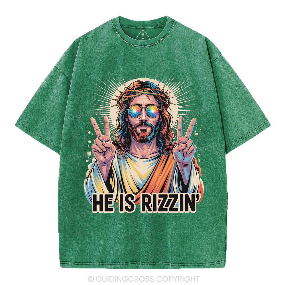 He Is Rizzin' Christian Washed T-Shirt