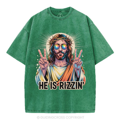 He Is Rizzin' Christian Washed T-Shirt