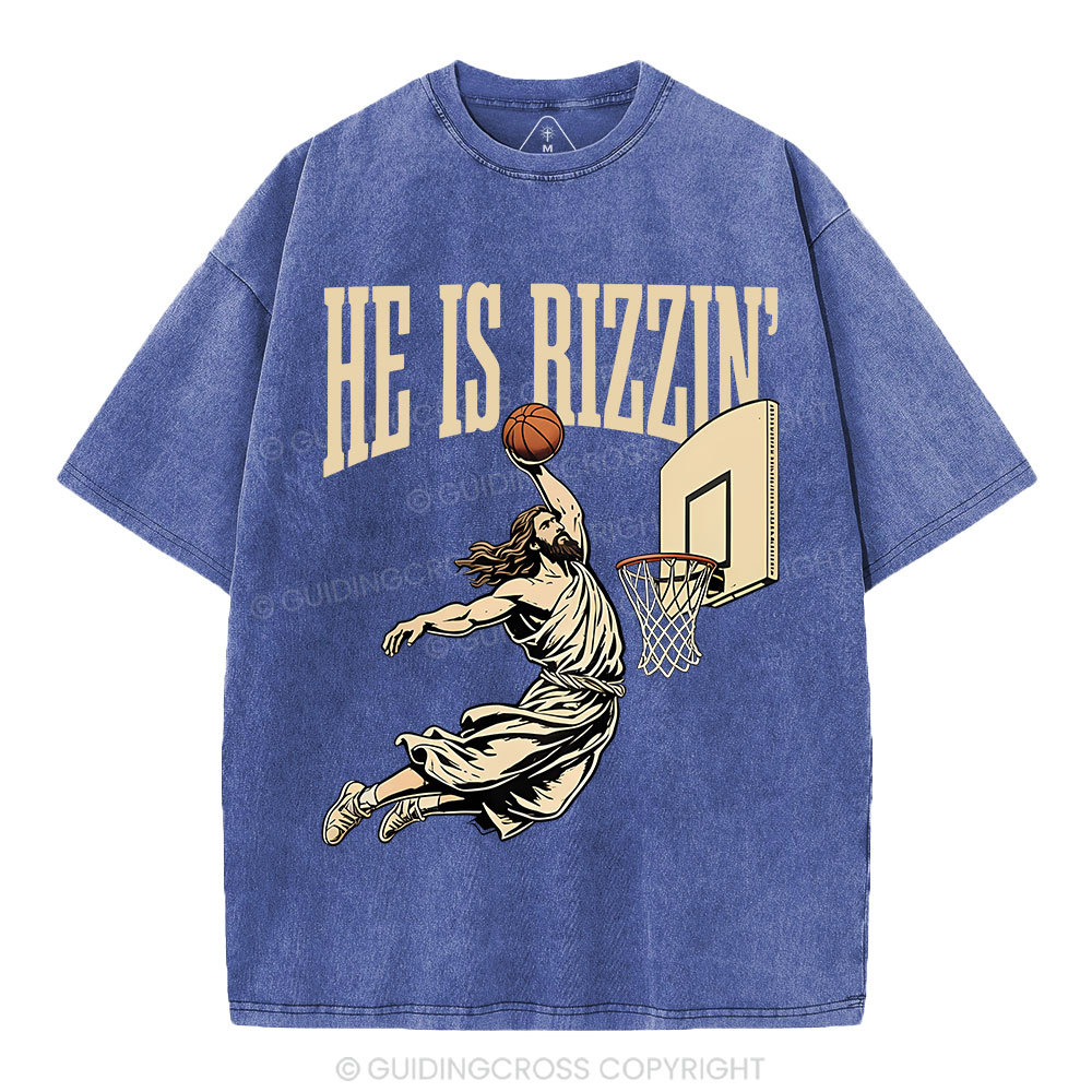 He Is Rizzin' Christian Washed T-Shirt