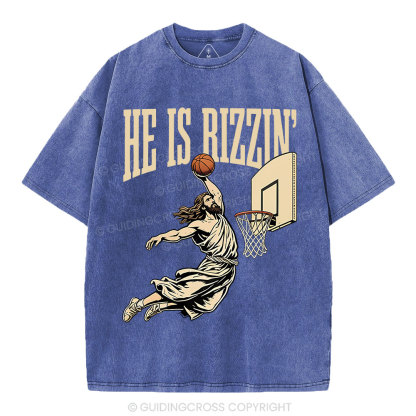 He Is Rizzin' Christian Washed T-Shirt