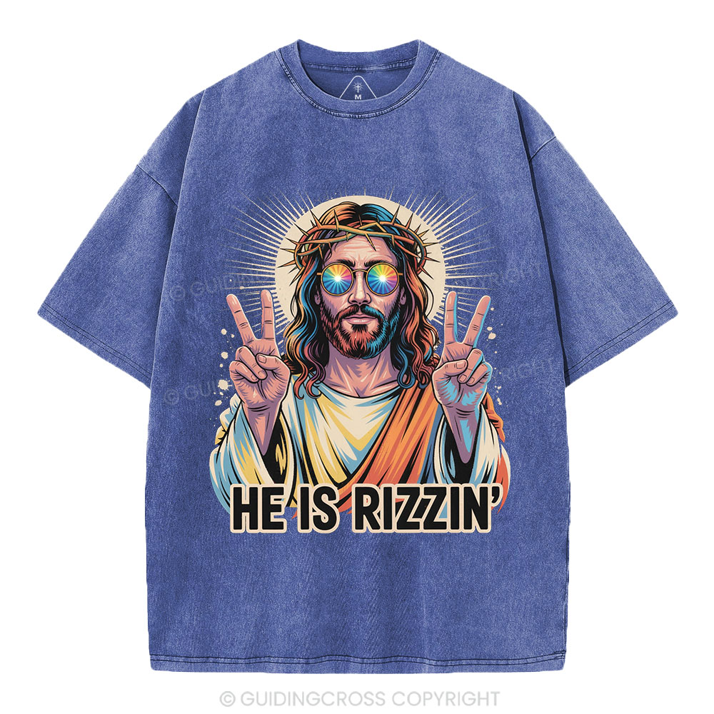 He Is Rizzin' Christian Washed T-Shirt