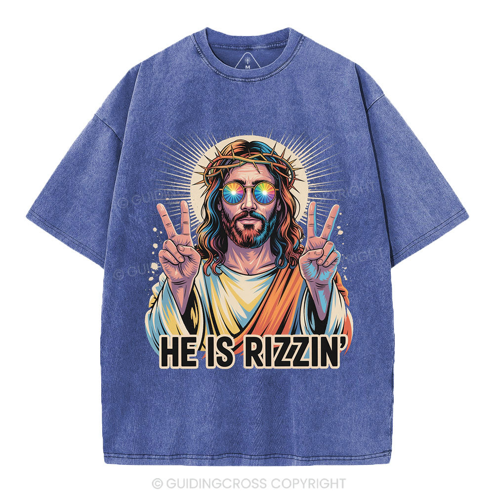 He Is Rizzin' Christian Washed T-Shirt