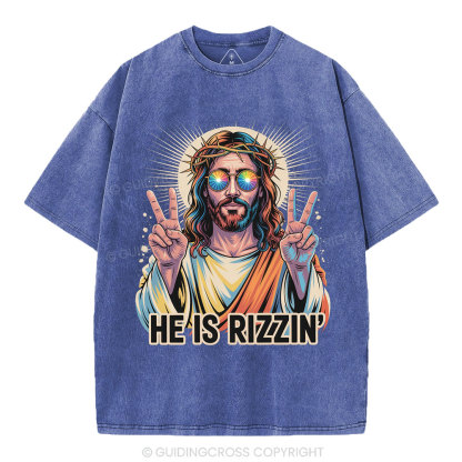 He Is Rizzin' Christian Washed T-Shirt
