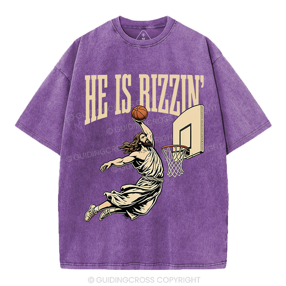 He Is Rizzin' Christian Washed T-Shirt