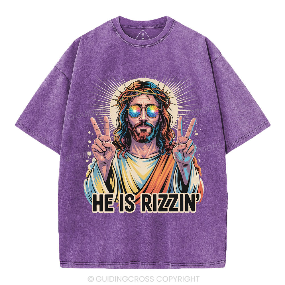 He Is Rizzin' Christian Washed T-Shirt