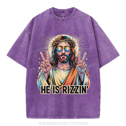 He Is Rizzin' Christian Washed T-Shirt