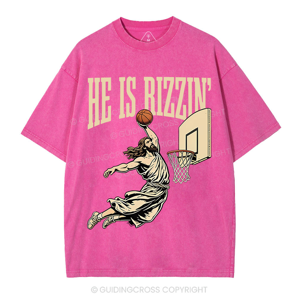 He Is Rizzin' Christian Washed T-Shirt