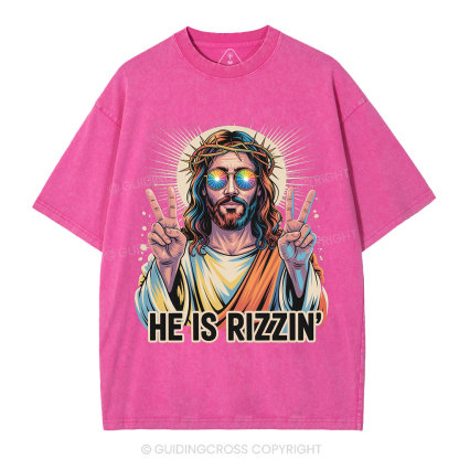 He Is Rizzin' Christian Washed T-Shirt