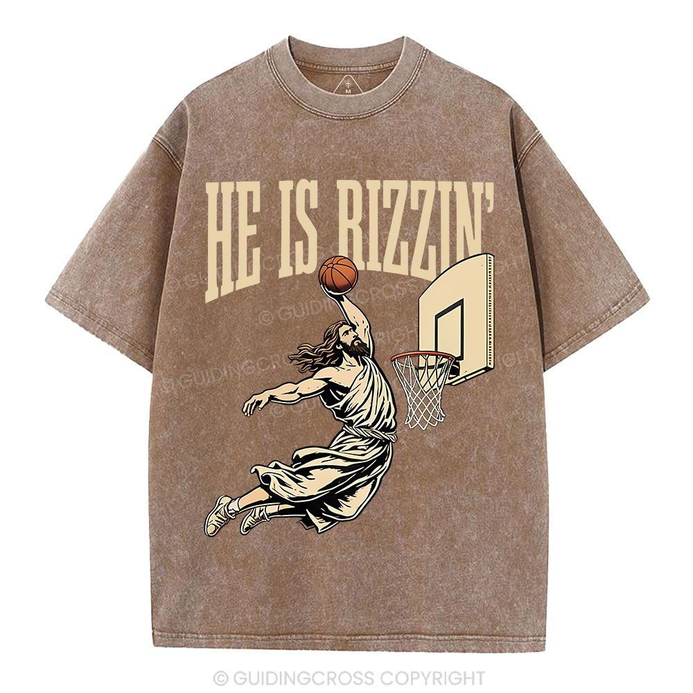 He Is Rizzin' Christian Washed T-Shirt
