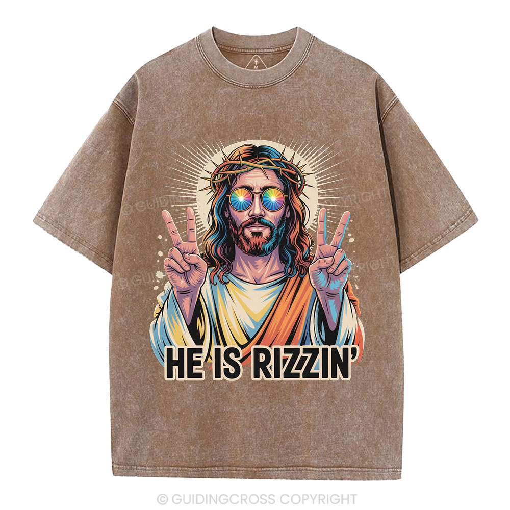 He Is Rizzin' Christian Washed T-Shirt