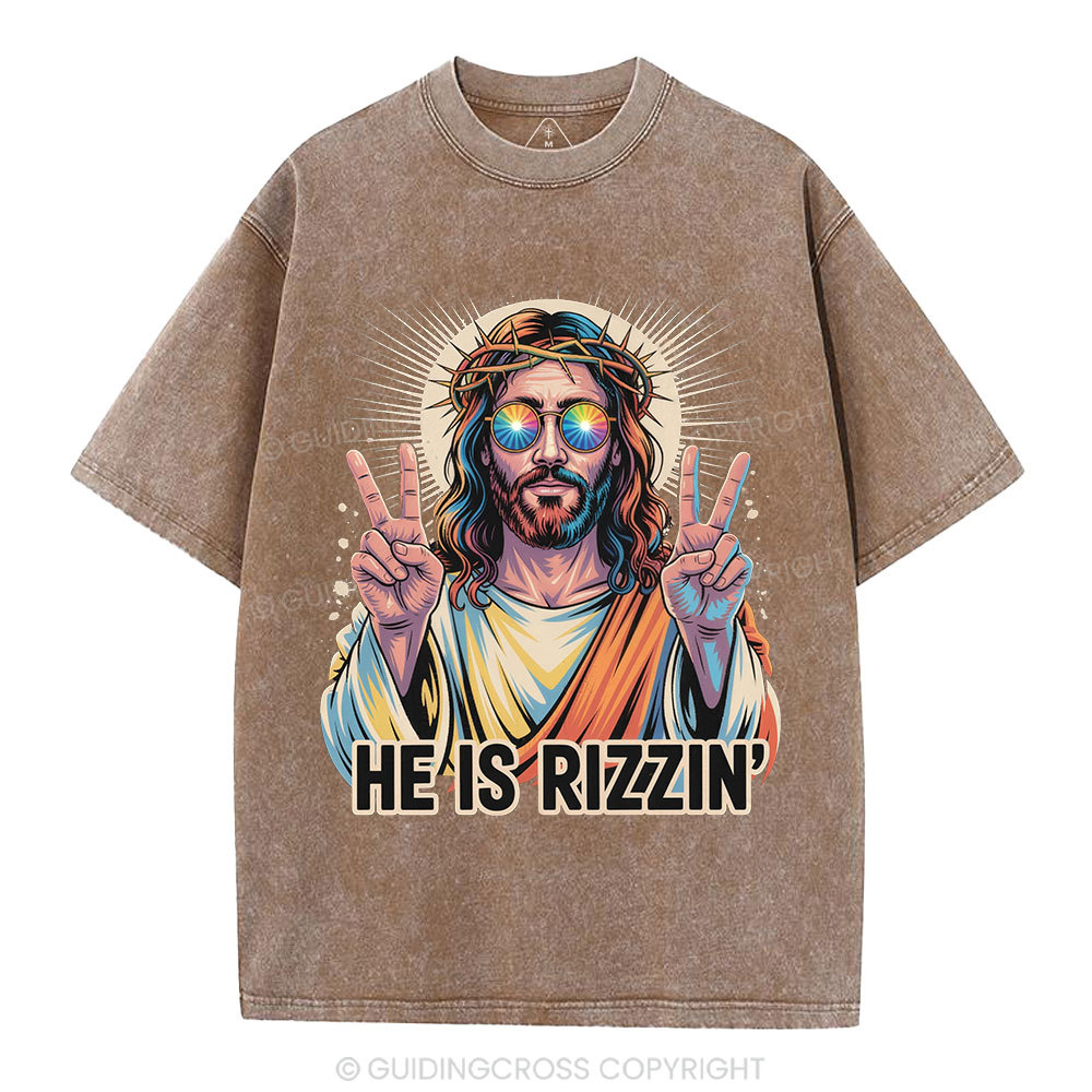 He Is Rizzin' Christian Washed T-Shirt