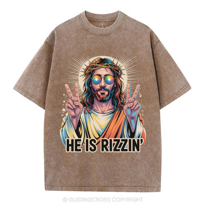He Is Rizzin' Christian Washed T-Shirt