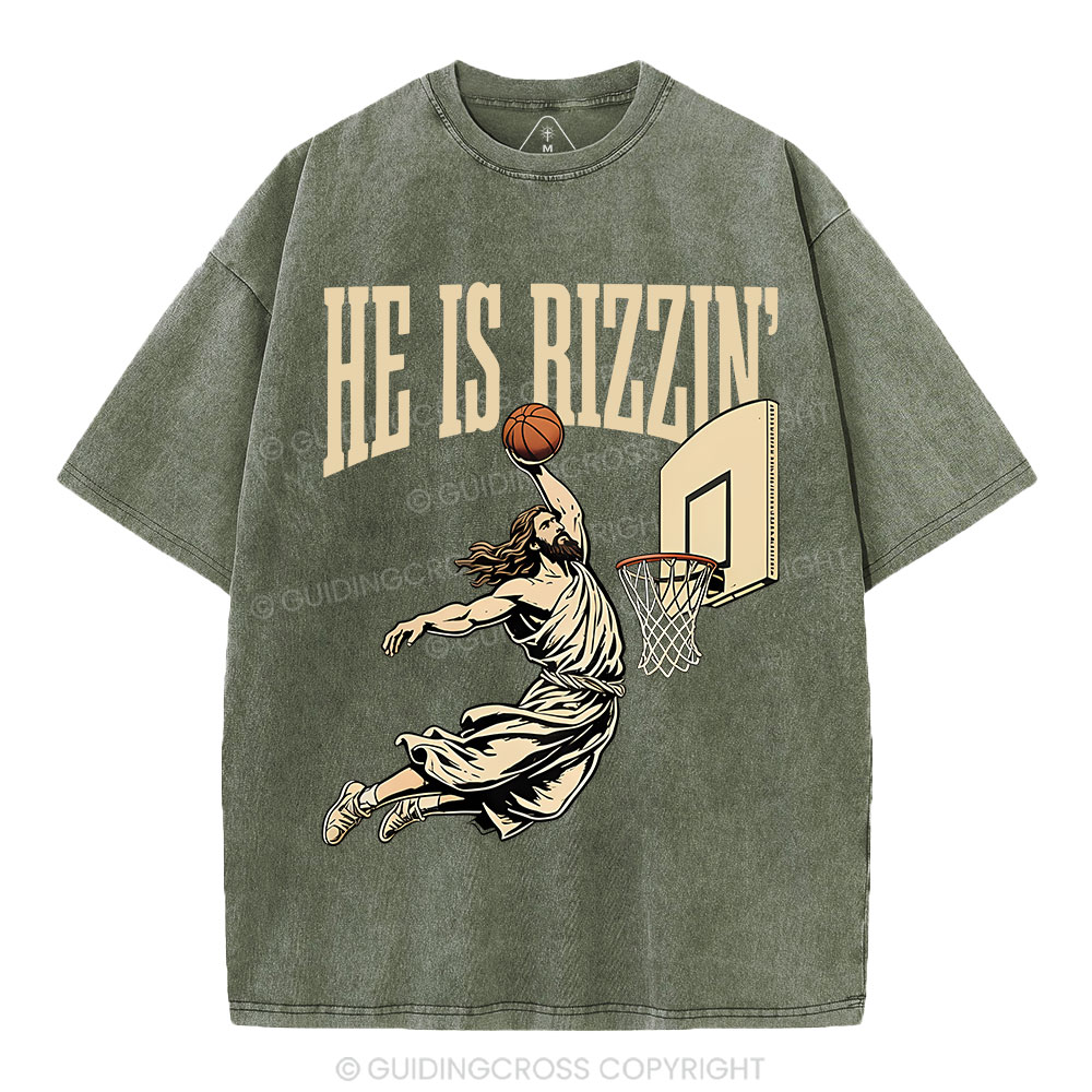 He Is Rizzin' Christian Washed T-Shirt