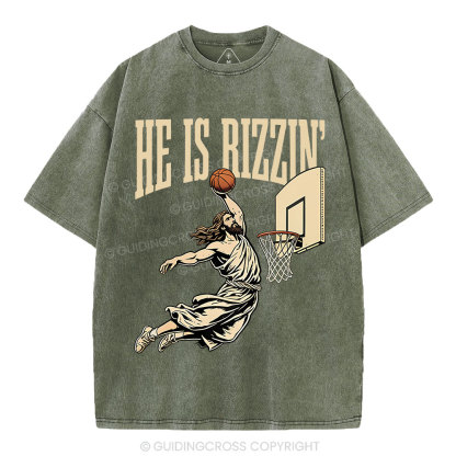 He Is Rizzin' Christian Washed T-Shirt
