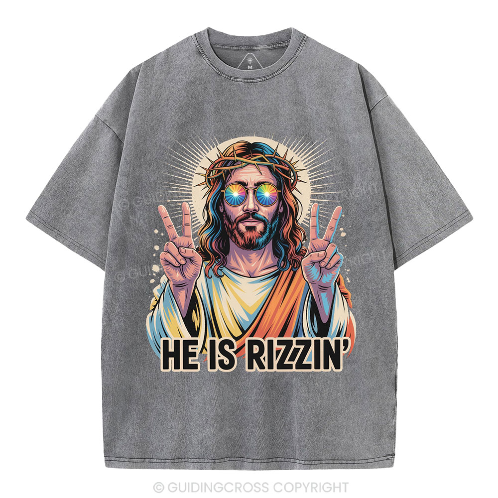 He Is Rizzin' Christian Washed T-Shirt