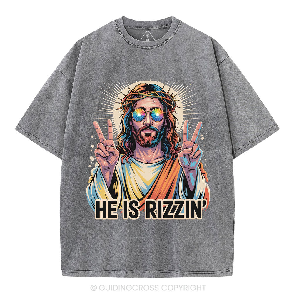 He Is Rizzin' Christian Washed T-Shirt
