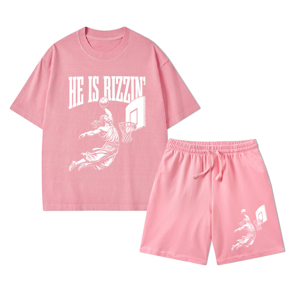 He Is Rizzin Christian Washed T-Shirt & Shorts