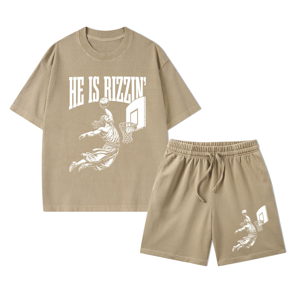 He Is Rizzin Christian Washed T-Shirt & Shorts