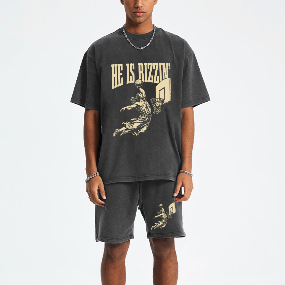 He Is Rizzin Christian Washed T-Shirt & Shorts