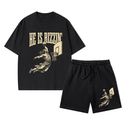 He Is Rizzin Christian Washed T-Shirt & Shorts