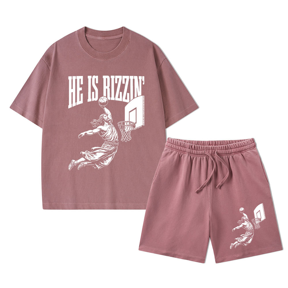 He Is Rizzin Christian Washed T-Shirt & Shorts