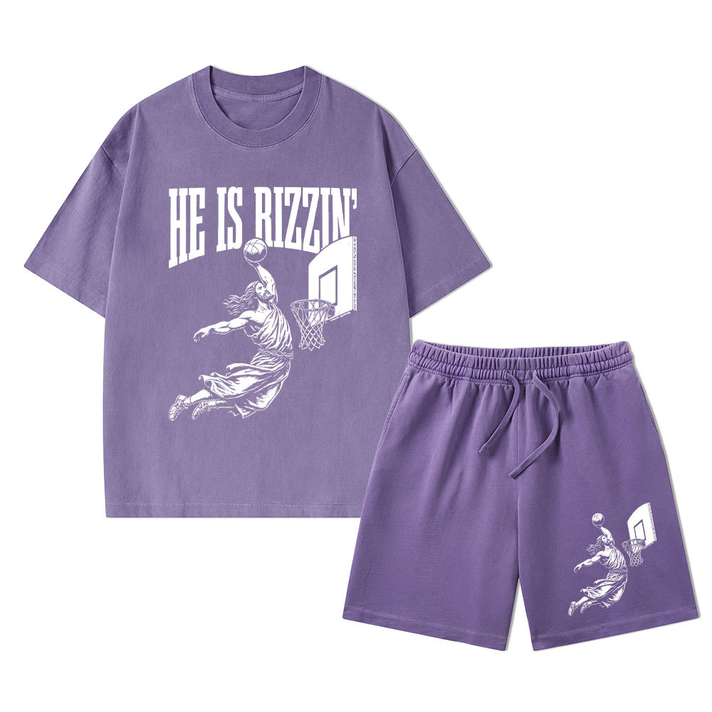 He Is Rizzin Christian Washed T-Shirt & Shorts