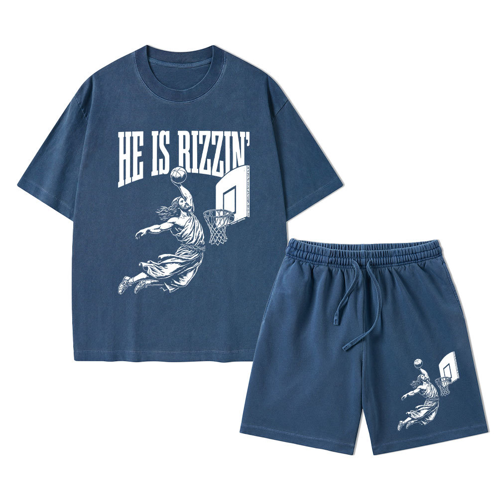 He Is Rizzin Christian Washed T-Shirt & Shorts
