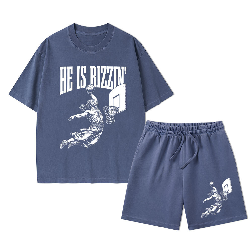 He Is Rizzin Christian Washed T-Shirt & Shorts