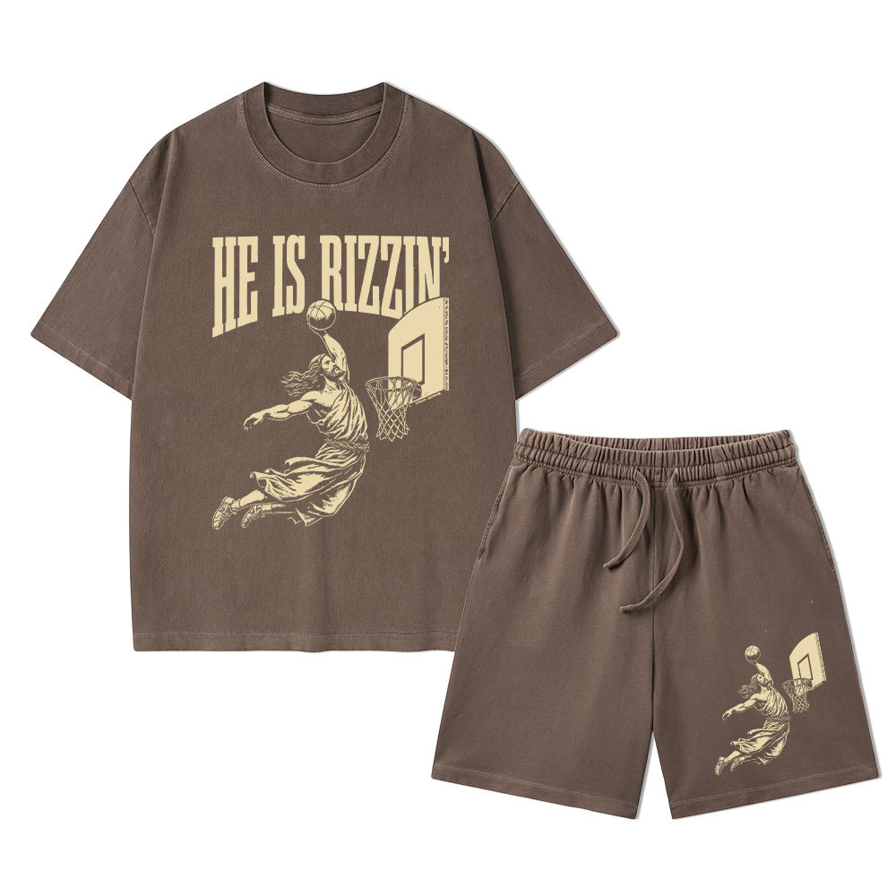 He Is Rizzin Christian Washed T-Shirt & Shorts