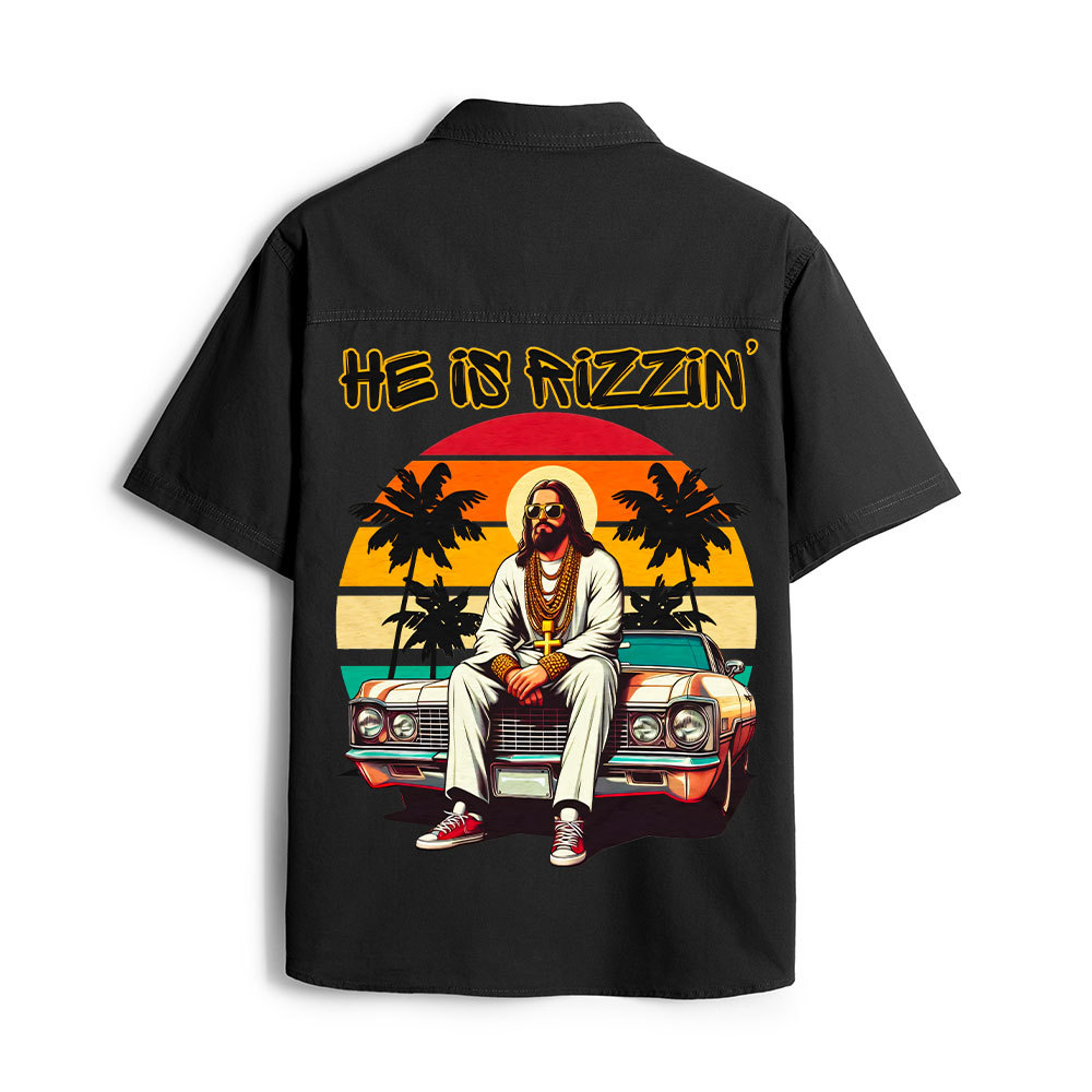 He Is Rizzin Christian Work Shirt