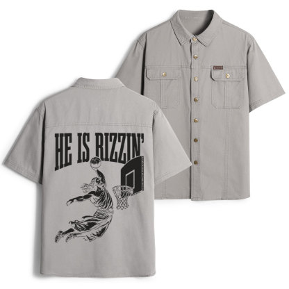 He Is Rizzin Christian Work Shirt 