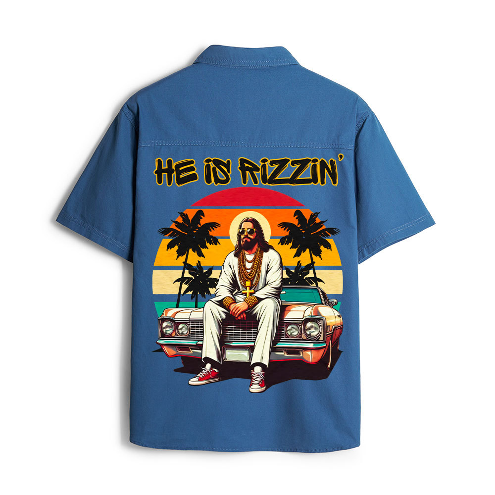 He Is Rizzin Christian Work Shirt