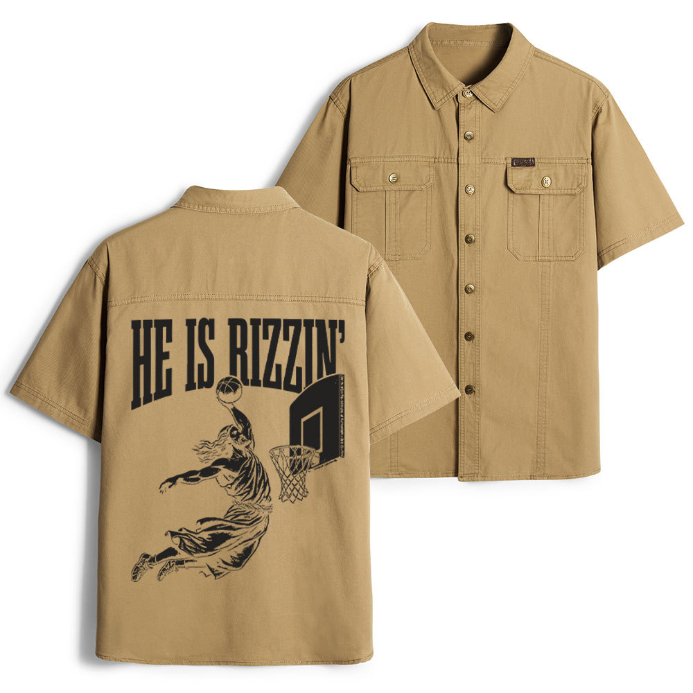 He Is Rizzin Christian Work Shirt 