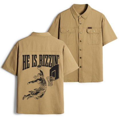 He Is Rizzin Christian Work Shirt 