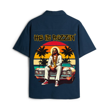 He Is Rizzin Christian Work Shirt