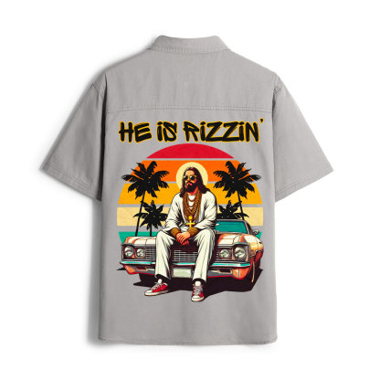 He Is Rizzin Christian Work Shirt