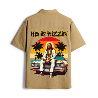 He Is Rizzin Christian Work Shirt