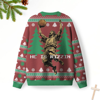 He Is Rizzin Christmas Furry Christian Lightweight Sweater