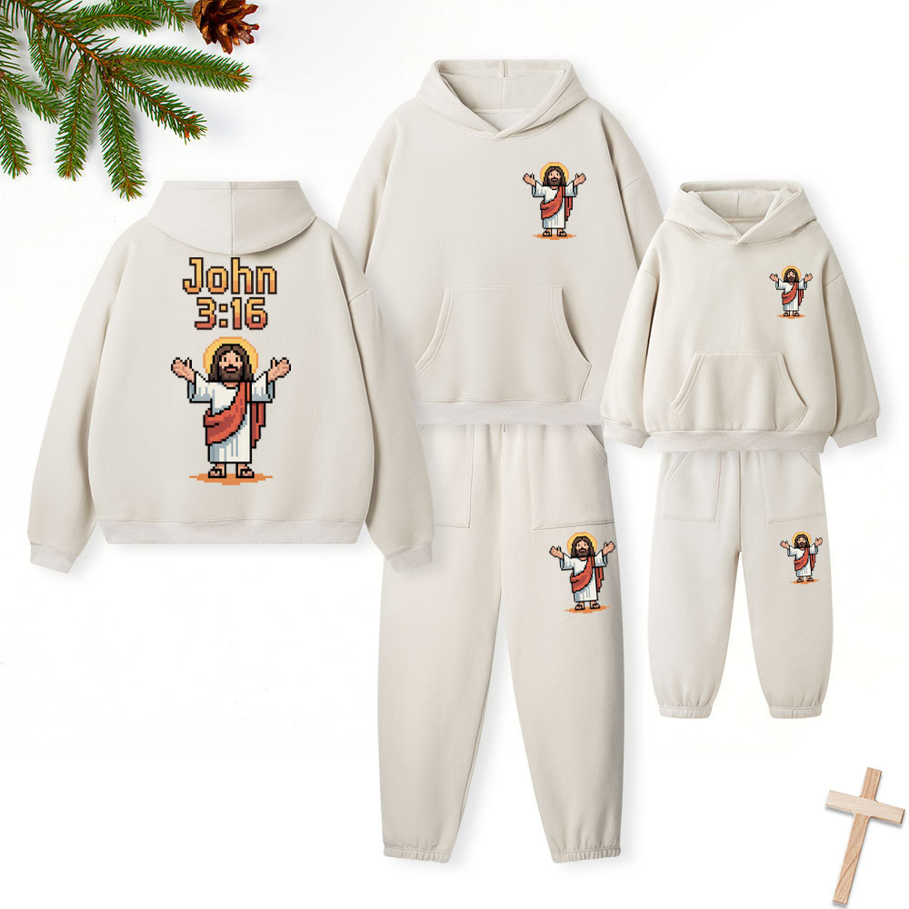 He Is So Loved Us Christian Premium Matching Fleece Hoodie Set
