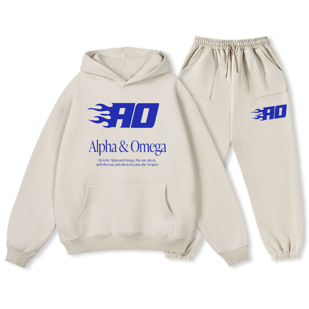 He Is The Alpha And Omega Christian Fleece Hoodie Set