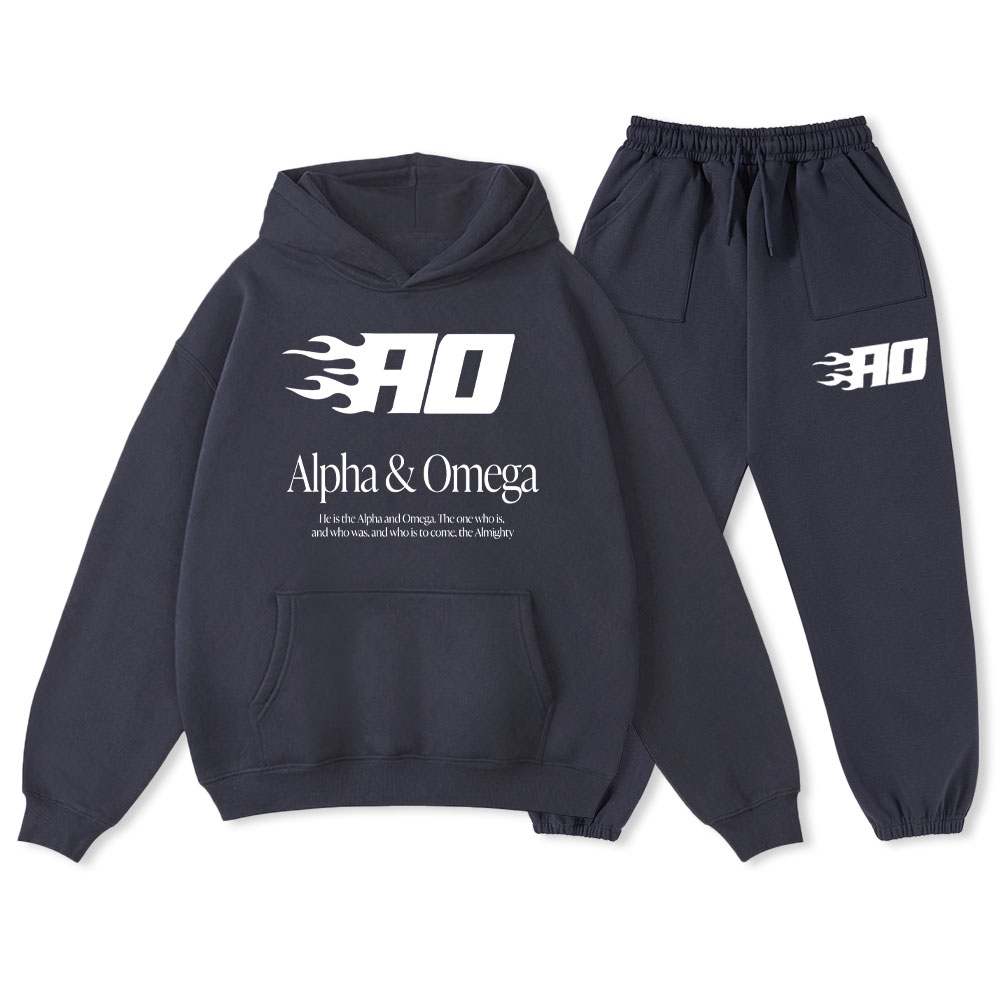 He Is The Alpha And Omega Christian Fleece Hoodie Set