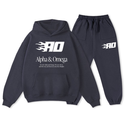 He Is The Alpha And Omega Christian Fleece Hoodie Set